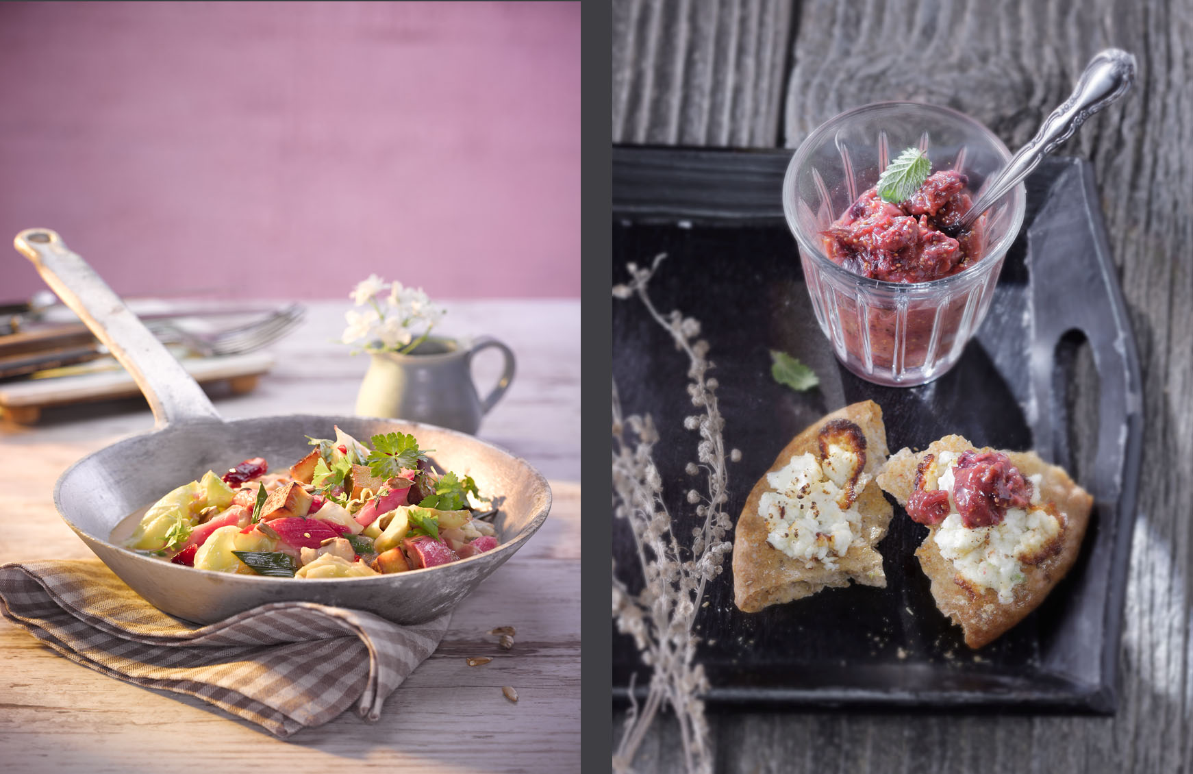 editorial - landhaus - spitzkohl-rhabarber-pfanne mit raeuchertofu - rhabarber-chutney