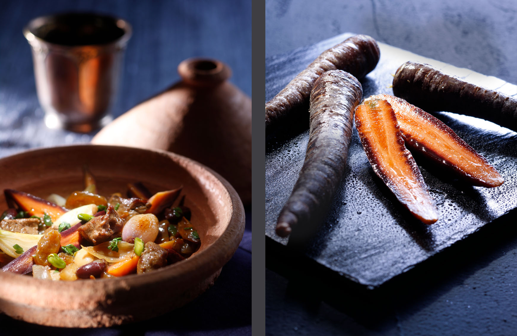 editorial - asia spirit - tajine mit lamm und gemuese - schwarze karotten