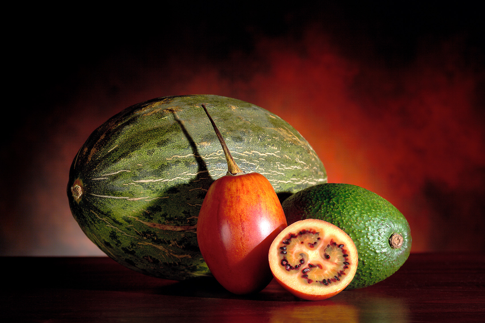 editorial - fruits - tamarillo, avocado, papaya